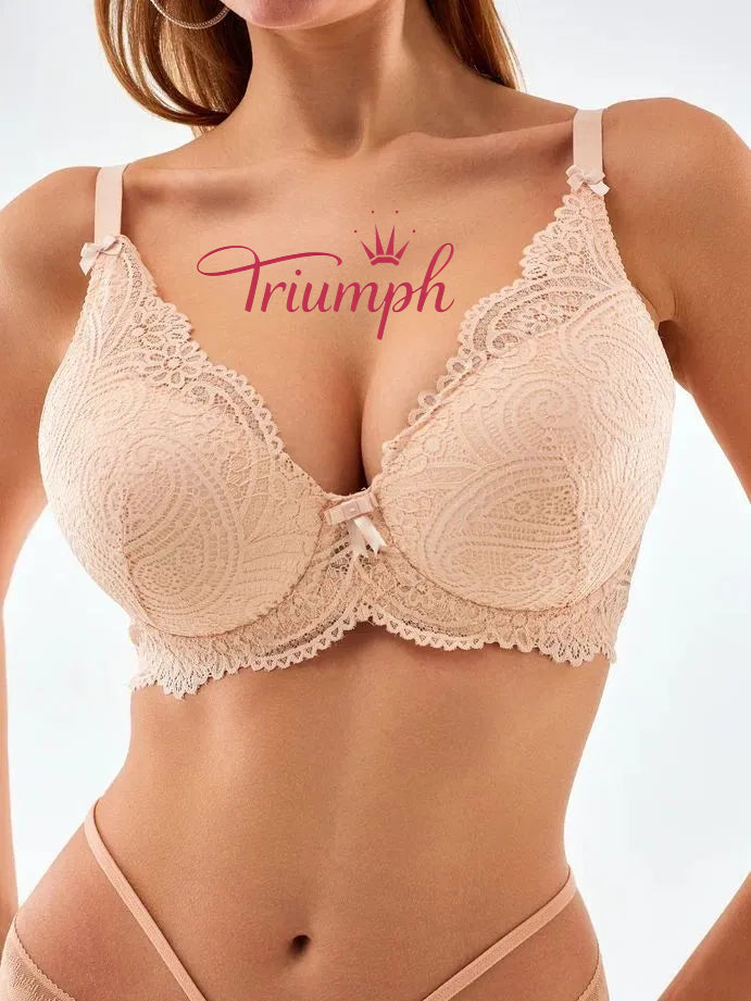 Triumph® 4 vnt.💖50 % nuolaida✨Nėriniuota liemenėlė dideliems dydžiams, gili V formos [65A-120H]