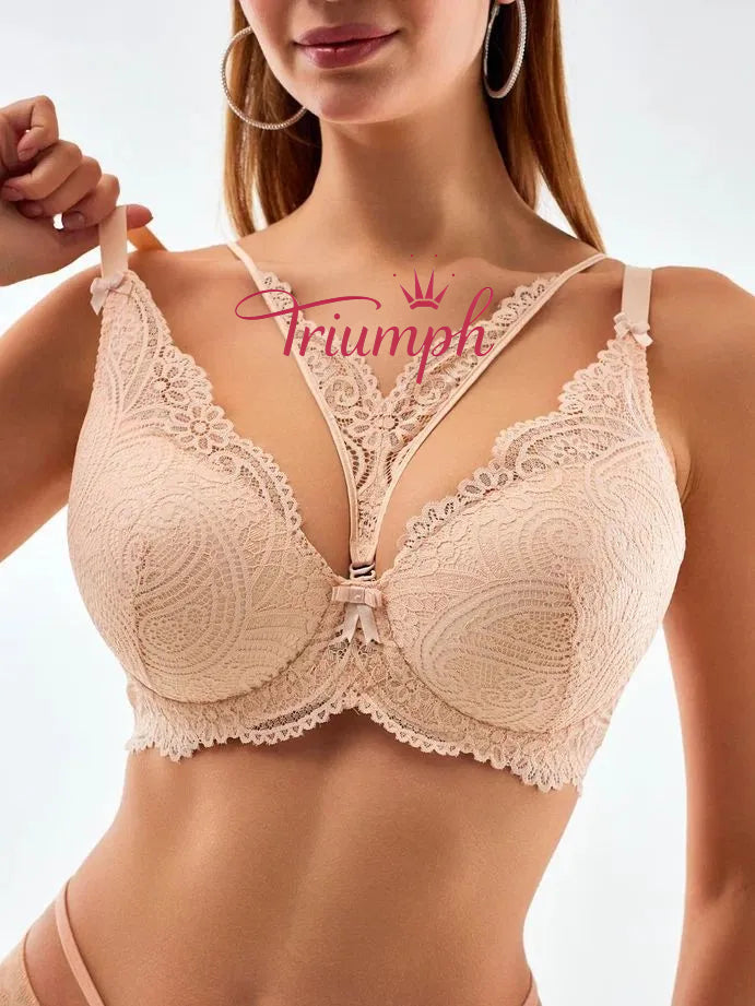 Triumph® 4 vnt.💖50 % nuolaida✨Nėriniuota liemenėlė dideliems dydžiams, gili V formos [65A-120H]