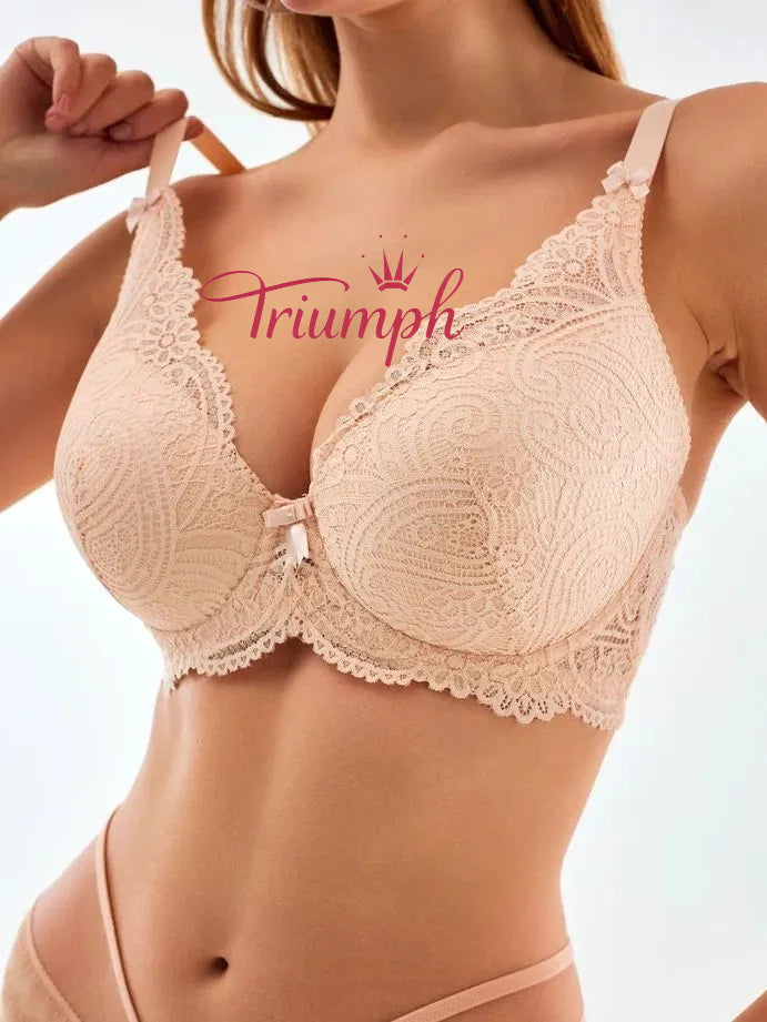 Triumph® 4 vnt.💖50 % nuolaida✨Nėriniuota liemenėlė dideliems dydžiams, gili V formos [65A-120H]
