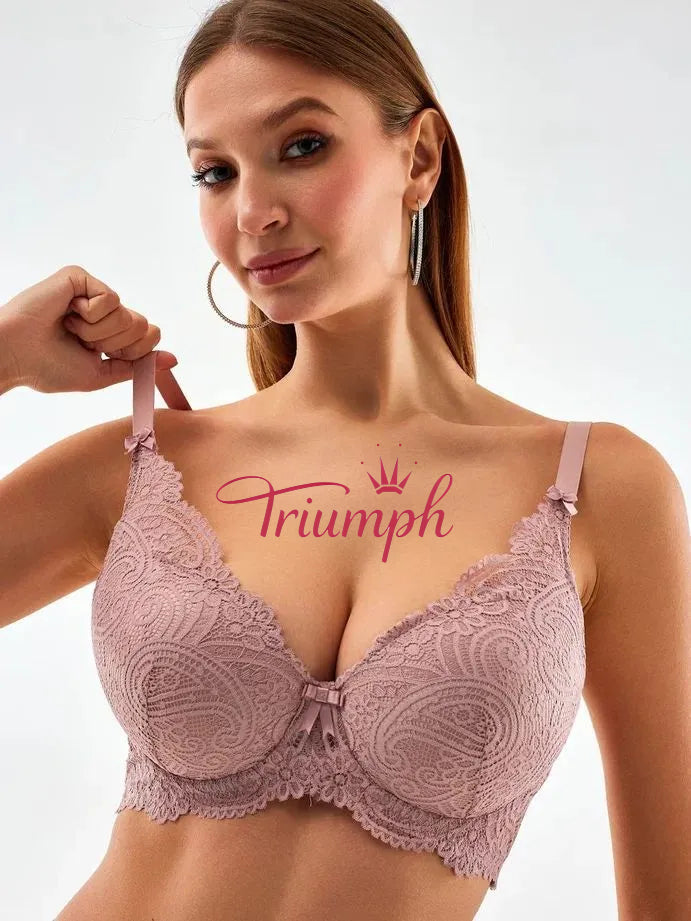 Triumph® 4 vnt.💖50 % nuolaida✨Nėriniuota liemenėlė dideliems dydžiams, gili V formos [65A-120H]