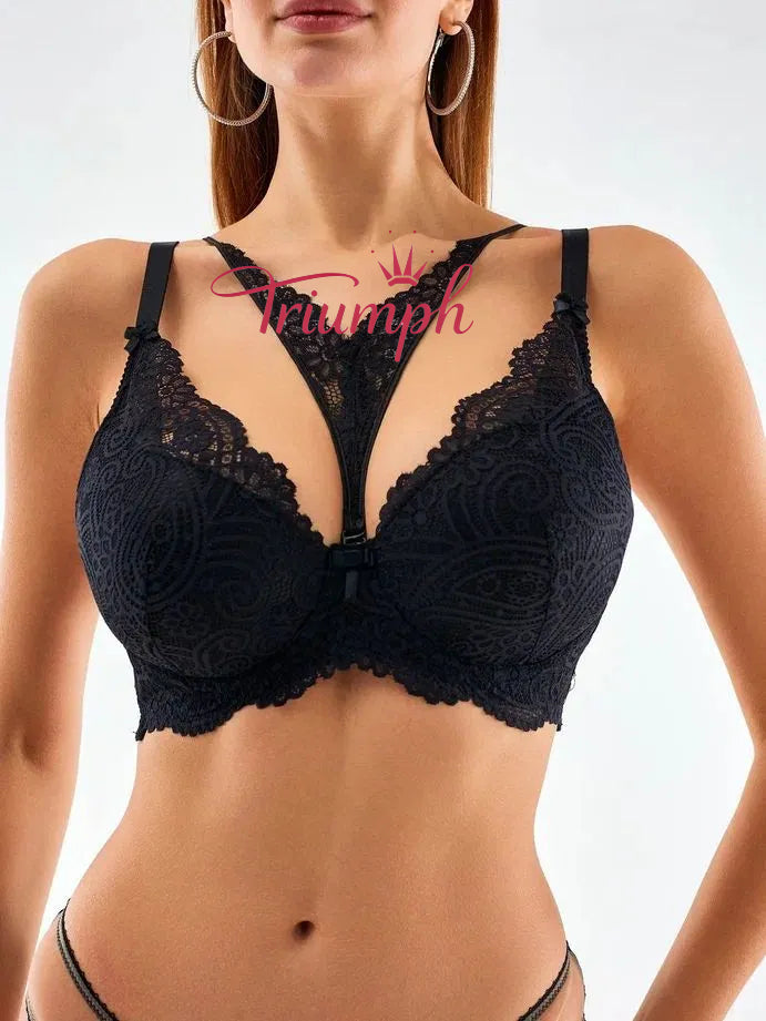 Triumph® 4 vnt.💖50 % nuolaida✨Nėriniuota liemenėlė dideliems dydžiams, gili V formos [65A-120H]