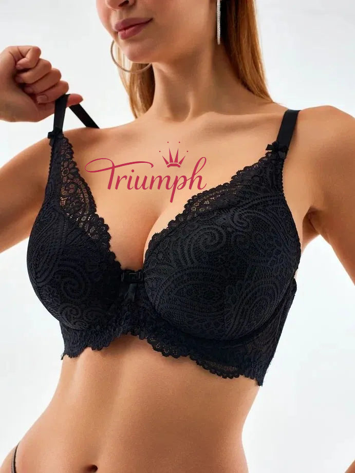 Triumph® 4 vnt.💖50 % nuolaida✨Nėriniuota liemenėlė dideliems dydžiams, gili V formos [65A-120H]