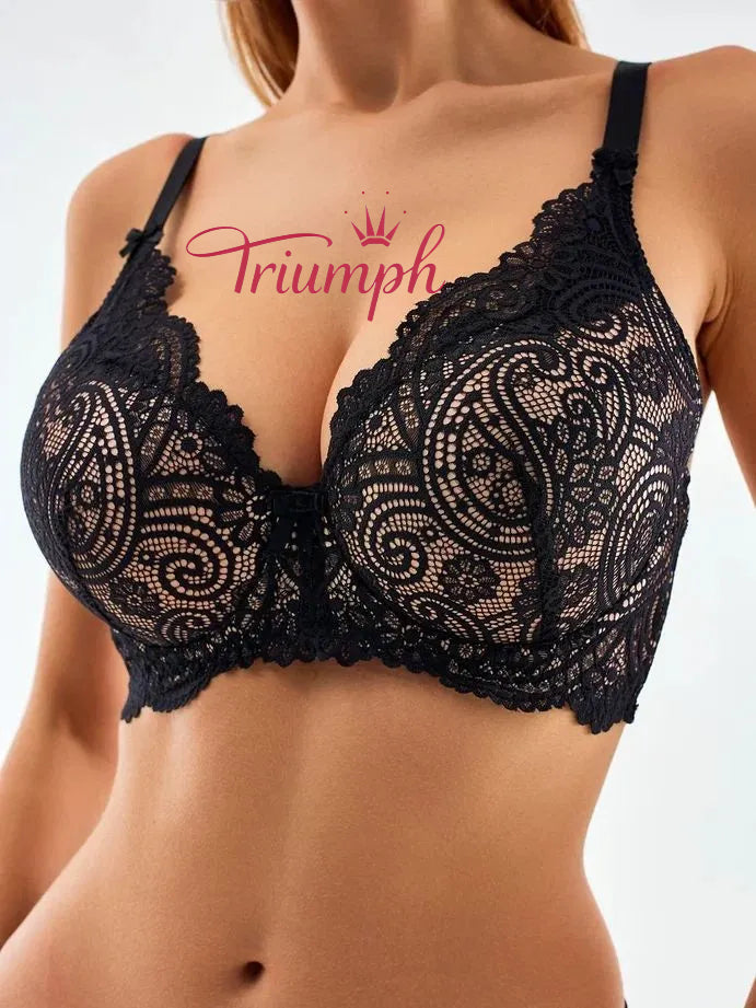Triumph® 4 vnt.💖50 % nuolaida✨Nėriniuota liemenėlė dideliems dydžiams, gili V formos [65A-120H]