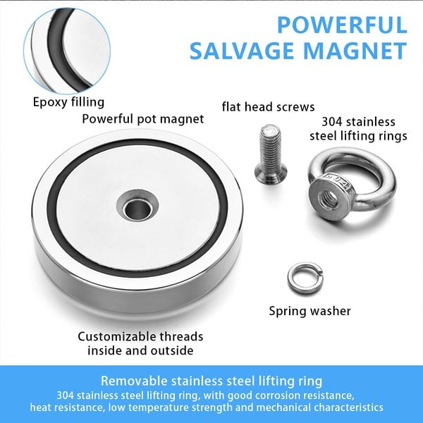 Žvejybos magnetas: 120 kg itin stiprus neodimio magnetas epinei lobių 🧲 paieškai