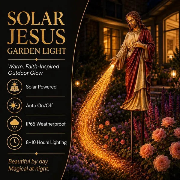 ✝️ Solar Jesus šviesolaidinė sodo lempa ✨ | Hitų įkvėptas lauko dekoras (🔥tas pats, kaip vaizdo įraše)