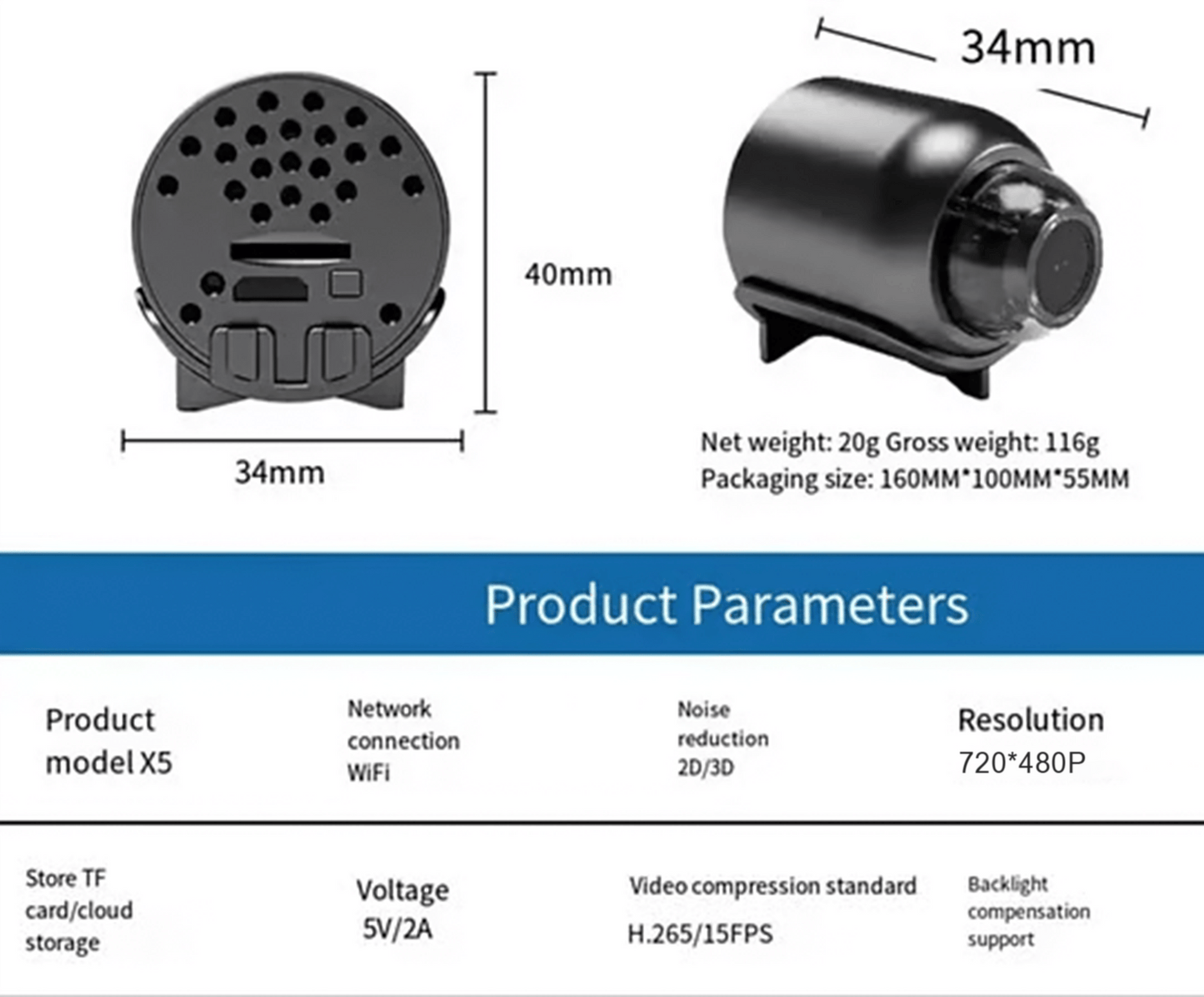 🔥🔥Paskutinė diena - Mini 5G belaidė Wifi kamera 480P HD